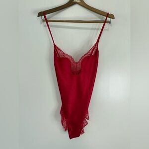 Victoria’s Secret Elegant Red Lace Trimmed Bodysuit in size medium